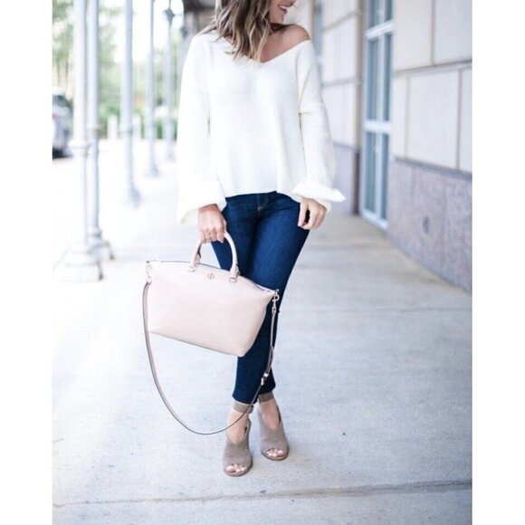 Topshop Womens Sz 4 Cross Back Lace Up Back Sweater Bell Sleeve Boho Ivory s - Picture 6 of 12